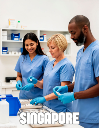 Nursing Aide Assisting Patient in Singapore Hospital